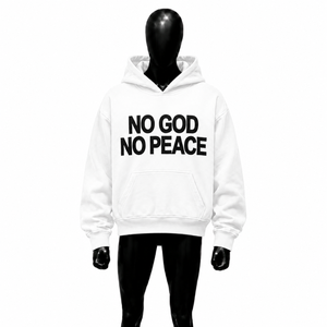 Sudadera con Capucha Blanca para Hombre, Oversize, con Estampado Gráfico, Estilo Urbano, Informal, de Algodón y Felpa, con Tipografía Audaz - Product Image 1