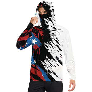 T-shirts de pêche à manches longues pour hommes, personnalisés, de haute qualité, en matériau recyclé, protection UV UPF50+, évacuation de l'humidité, avec masque intégré - Product Image 1