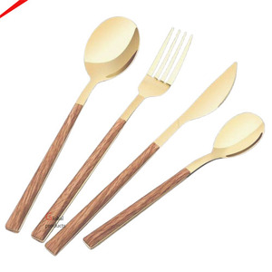 Ensemble de couverts en métal plaqué or, classiques, élégants, faits à la main, écologiques, vaisselle moderne - Product Image 3