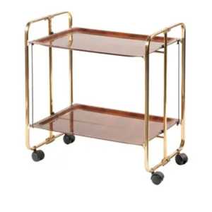 Modern Champagne Gold Bar <b>Cart</b> 2 Tier Glass Mirror Serving Trolley Elegant Rolling Wine Beverage Kitchen Storage Organizer - Product Image 2