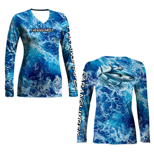 Jersey de Pesca de Atún Azul para Mujer, Transpirable, 100% Poliéster, de Secado Rápido, para Exteriores, con Protección, Personalizable por el Proveedor OEM - Product Image 1