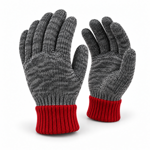 Knit <b>Gloves</b> Gray <b>Red</b> Cuff Acrylic Material Durable Anti-Slip Full Texture General Purpose Safety <b>Gloves</b> - Product Image 5