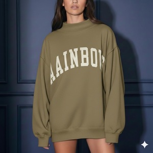 Sweat-shirt long à col montant personnalisé pour femmes avec logo sur le devant en tissu polaire polyester/coton - Product Image 1