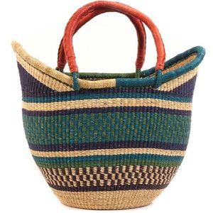 Sac fourre-tout de luxe en jonc de mer style bohème avec poignée en cuir, rayures vert marine, en paille tressée, pour l'été et la plage, OEM - Product Image 2