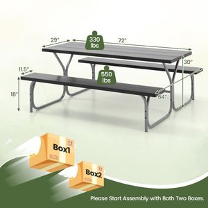 Set Tavolo e Panchine Pieghevoli da Picnic 6 Piedi per 8 Persone, Quadrato, in HDPE, Resistente, Portatile per Esterni - Product Image 5