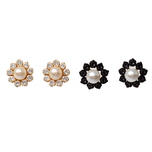 Combo 20-18K Gold Plated Designer Pearl & Black Zircon Stud Earrings - Product Image 2