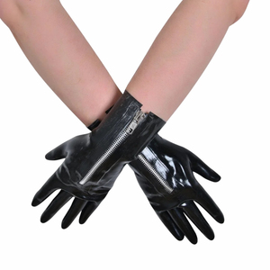 Black PU Wrist-Length <b>Gloves</b> With Zipper Punk Style Unlined for Casual Wear - Product Image 1