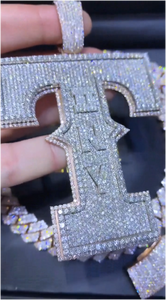 Colgante Unisex Personalizado con Letra Inicial 'T' de Moissanita D VVS de Corte Redondo, Estilo Hip Hop, Hecho a Mano, con Incrustaciones de Diamantes - Product Image 6