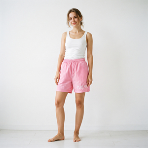 Shorts de Nailon Rosa Bordados para Mujer, Cintura Media, Cordón Ajustable, Corte Holgado, Cortavientos, para Senderismo, Camping y Lluvia - Product Image 1