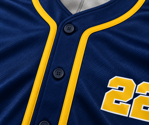 Maillot de baseball bleu marine personnalisé avec bordure jaune et boutons sur le devant, uniforme d'équipe - Product Image 3