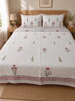 Ensemble de literie en coton imprimé à la main traditionnel de Jaipur |   Couette matelassée légère avec housses de coussin pour lit king size