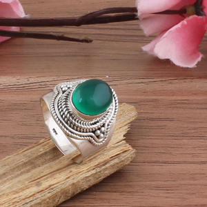 Handmade Green Onyx Women's 925 <b>Sterling</b> <b>Silver</b> Vintage Turkish Signet <b>Ring</b> Brilliant Cut Green Gemstone Bezel Setting Band - Product Image 5