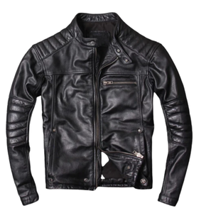 Veste en cuir véritable vieilli style Cafe Racer pour homme, veste de motard - Product Image 1