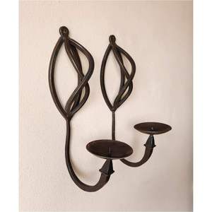 Handcrafted Wrought Iron J Scroll <b>Wall</b> <b>Sconce</b> Set Elegant Matte Black Metal <b>Wall</b> Mount Single Pillar Candle Holder Pair - Product Image 3