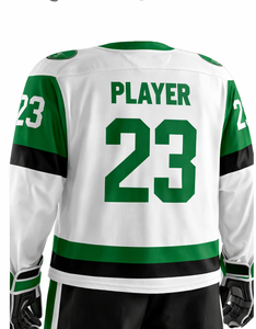 Custom Ice Hockey Uniform Men's <b>White</b> Green Black Sublimated Jersey Full Sleeve Moisture Wicking All Seasons Adult Size - Product Image 2