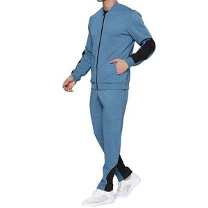 Survêtement bleu pour homme, fermeture éclair intégrale, col montant, coupe décontractée, polyester et coton, vêtement d'automne avec poches latérales - Product Image 2