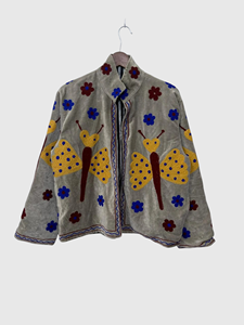 Veste en velours à col mandarin brodée à la main avec des motifs floraux, manches longues, style chic prairie, pour adultes, à porter en automne - Product Image 1