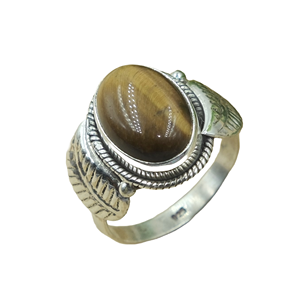 Anillo de Piedra Natural Ojo de Tigre Hecho a Mano en Plata de Ley 925 con Diseño de Hoja Vintage, Joyería de Moda para Hombre y Mujer, Regalo Unisex - Product Image 1