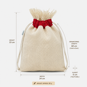 Sac de rangement en jute naturel non laminé avec cordon de serrage, pour cadeaux, 33x24 cm, plat, logo personnalisé, vente en gros, OEM, commande en gros, modèle AB0405 - Product Image 2