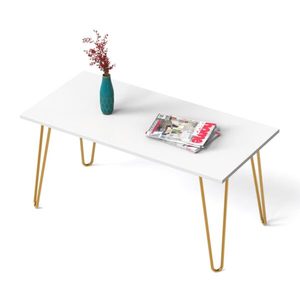 Table basse rectangulaire moderne avec plateau blanc et pieds en métal doré - Product Image 4