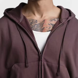 Sudadera con capucha extragrande para hombre, con cremallera, color liso, informal, de algodón, felpa francesa, para otoño - Product Image 5
