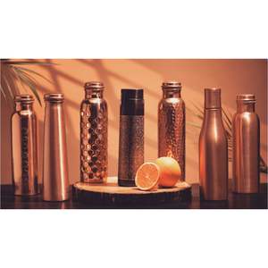 Juego de Botella de Agua de Cobre Puro Hecha a Mano con 2 Vasos |   Recipiente de Cobre a Prueba de Fugas con Beneficios para la Salud Ayurvédica |   Arte Paisley Azul de 1L - Product Image 3