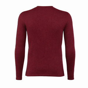 เสื้อยืดคอวีแขนยาวผ้าวาฟเฟิลถักเนื้อผ้าฝ้าย 100% สีแดงเลือดหมูสำหรับผู้ชาย แห้งเร็ว เหมาะสำหรับออกกำลังกายและเล่นกีฬา - Product Image 2