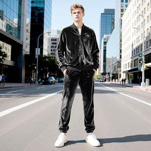 Ensemble de survêtement en velours pour homme, 2 pièces, fermeture éclair intégrale, veste et pantalon en velours - Product Image 5