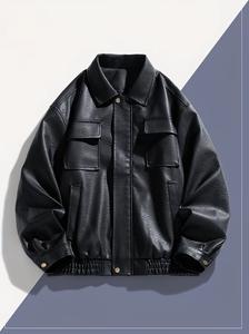 Veste en cuir véritable pour hommes, style aviateur, rétro, ample, courte, streetwear japonais décontracté, multi-poches, imperméable - Product Image 2