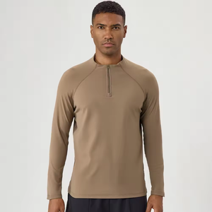 Haut de sport mi-zippé pour homme, automne-hiver, doublé polaire, manches longues, chaud, décontracté, pour course, cyclisme, fitness, grande taille, coupe-vent - Product Image 3