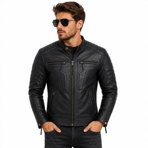 Veste de moto en cuir de vache véritable pour homme avec logo personnalisé, armure CE, style Cafe Racer, noire matelassée, fabricant OEM - Product Image 3