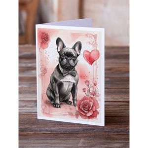 Bulldog francés Valentine Roses Whimsical A7 Tarjetas de felicitación Paquete de 8 tarjetas de nota en blanco con sobres Tamaño 5x7 - Product Image 2