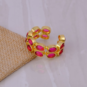 Natural Pink Tourmaline Wide Band Statement Ring-Handmade Gold Plated Open Cuff Ring-Promise personalized Gift For <b>Girlfriend</b> R - Product Image 3