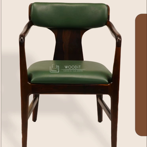 Luxury Mid-Century Modern Executive 100% Natural Solid Wooden Dining Arm Chair With Leather Upholstered Backrest & Cushion Chair - Product Image 1