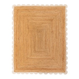 Tapis de zone rectangulaire en jute naturel style ferme, tissage plat, avec envers antidérapant en caoutchouc, pour décoration de salon, couleur unie, poils fins - Product Image 6
