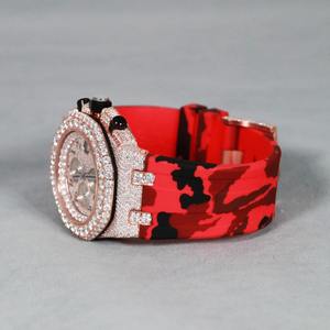 Montre pour homme en or rose 18 carats avec cadran en moissanite et diamants, forme ronde unique, bracelet en caoutchouc, mouvement ETA, bijoux sportifs et élégants - Product Image 2