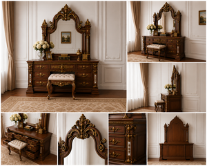 Luxury Modern Style Teak Wood <b>Vanity</b> with <b>Mirror</b> Set 7 Drawers Bedroom Dresser Customized Color Dressing <b>Table</b> Stool - Product Image 2
