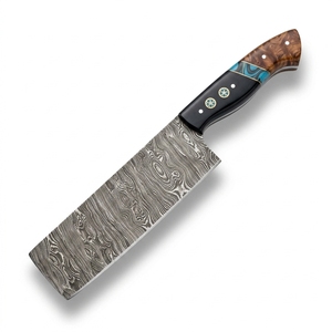 Couteau de boucher Nakiri en acier Damas avec manche en résine turquoise et bois, couteau de cuisine forgé à la main pour légumes et viande, entier - Product Image 1