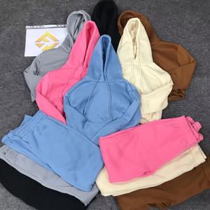 Unisex Solid Color Hooded Tracksuit Set Full Sleeve Casual Two-Piece Drawstring Pullover With Side Pockets Midweight 100% Cotton - Product Image 5