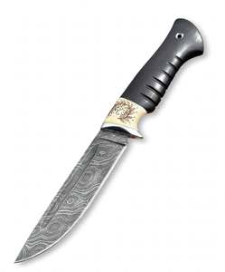 Handcrafted Damascus Steel Outdoor Utility Tool Engraved Bone Spacer Ebony Wood Handle Steel Bolster - Product Image 3