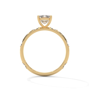 Bague de fiançailles en moissanite taille émeraude plaquée or 14 carats, bague à trois pierres en diamant pour mariage, anniversaire, fête - Product Image 3
