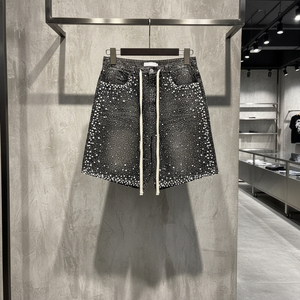 Shorts en jean vintage personnalisés pour homme avec strass, style streetwear d'été, fabrication OEM - Product Image 1