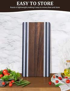 Marble Acacia Wood Charcuterie Board Cheese Serving Tray with <b>Black</b> and White Marble <b>Edges</b> for Kitchen Entertaining - Product Image 5