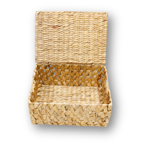 Vintage Rectangle Natural Hyacinth Rattan Eco-Friendly Handle Multi-Purpose Basket Lid <b>Storage</b> Organizer Handmade - Product Image 6