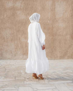 New2026 White Cotton Abaya With Ruffle Hem Long Sleeve Loose Fit Midi Length Modest Dress For Women Middle Eastern Style - Product Image 6