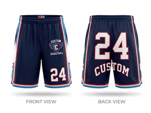 Pantalones Cortos de Baloncesto Personalizados para Hombre, Talla Grande, Impresión por Sublimación, Número 24, Azul, Rojo, Blanco, Franja Lateral, Cordón Ajustable, Estilo Bermuda - Product Image 1
