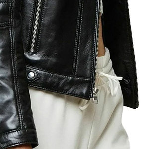 2026 High Quality Women’s Slim Fit Leather Biker Jacket Cropped Zipper Coat Fashionable Outerwear Trendy Design - Product Image 6