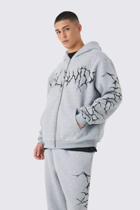 Conjunto Deportivo Oversize para Hombre, Sudadera con Cremallera y Pantalones Deportivos en Gris Jaspeado, con Logotipo Personalizado - Product Image 6