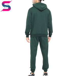 Men's Dark Green Hooded <b>Tracksuit</b> With <b>White</b> Stripe Color Blocking Full Length Casual Autumn Wear 100% Cotton Side Pockets - Product Image 3