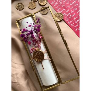 Luxury Brass Glass Scroll <b>Box</b> Invitation Holder Elegant Wedding <b>Gift</b> <b>Box</b> Decorative Clear Display Case for Event Favor Glass <b>Box</b> - Product Image 3